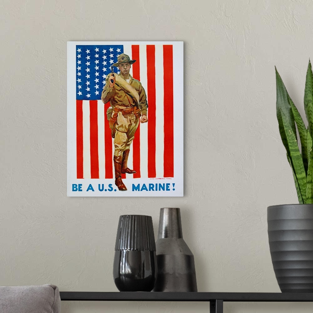 A modern room featuring ca. 1917-1918 --- Be a U.S Marine! Poster by James Montgomery Flagg --- Image by .. Swim Ink 2, L...