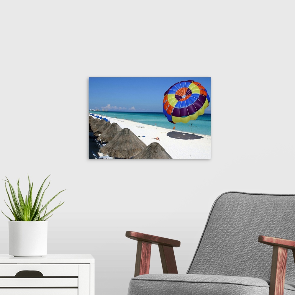 A modern room featuring Beach and parasailing parachute, Hotel Zone, Cancun, Mexico