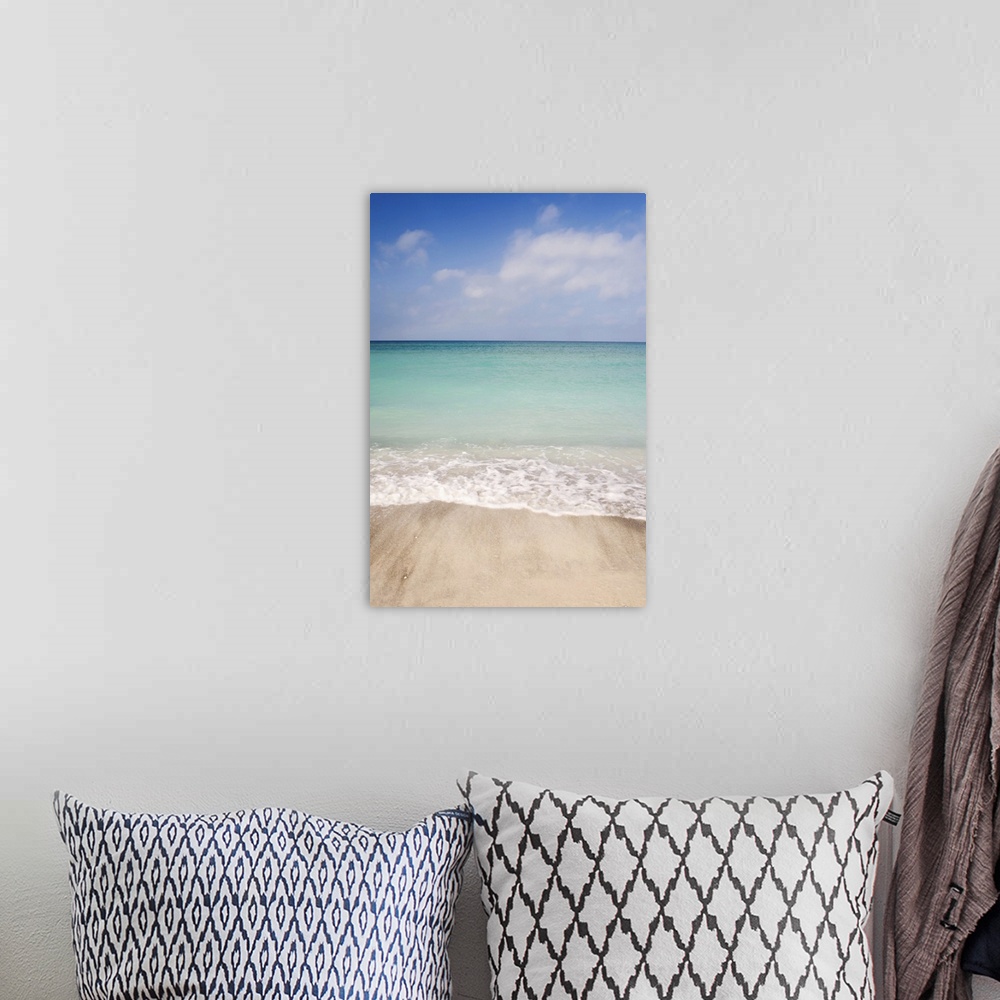 A bohemian room featuring Beach scene with blue sky, turquoise water and white sand.  Sarasota Florida, 2006.