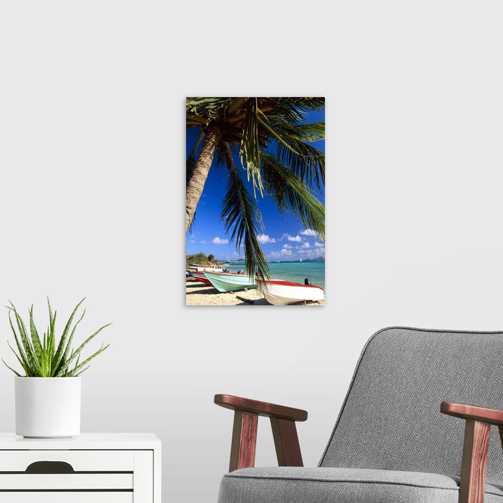 A modern room featuring Beached fishing boats on tropical beach