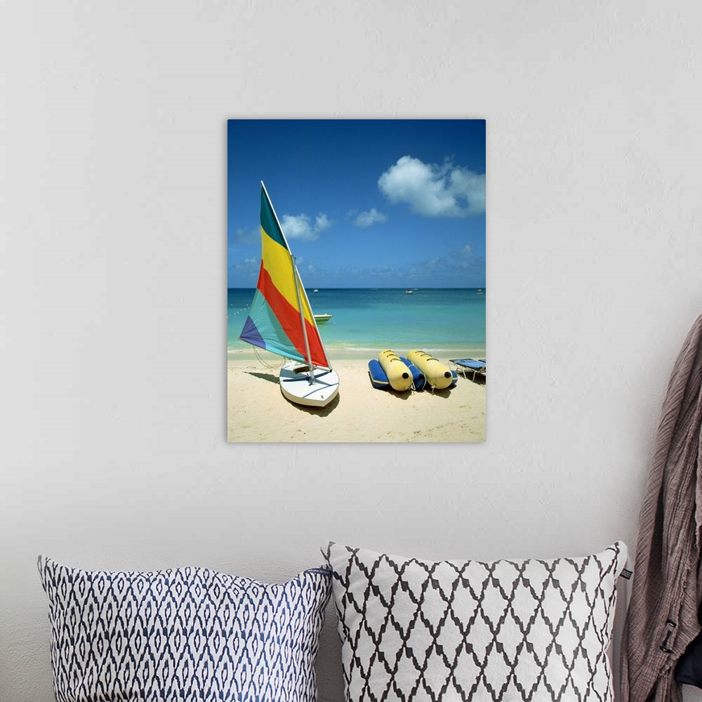 A bohemian room featuring Beached watercraft on Dickenson Bay, Antigua