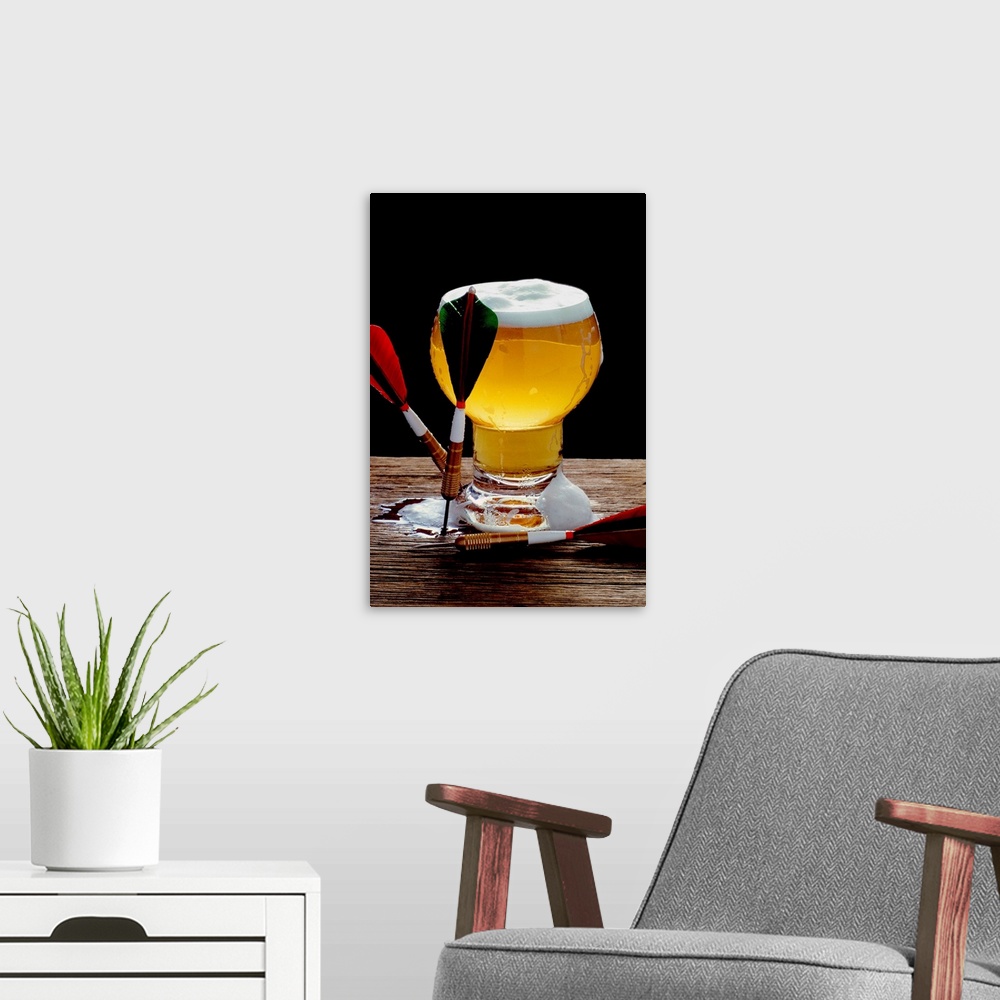 A modern room featuring Beer and darts