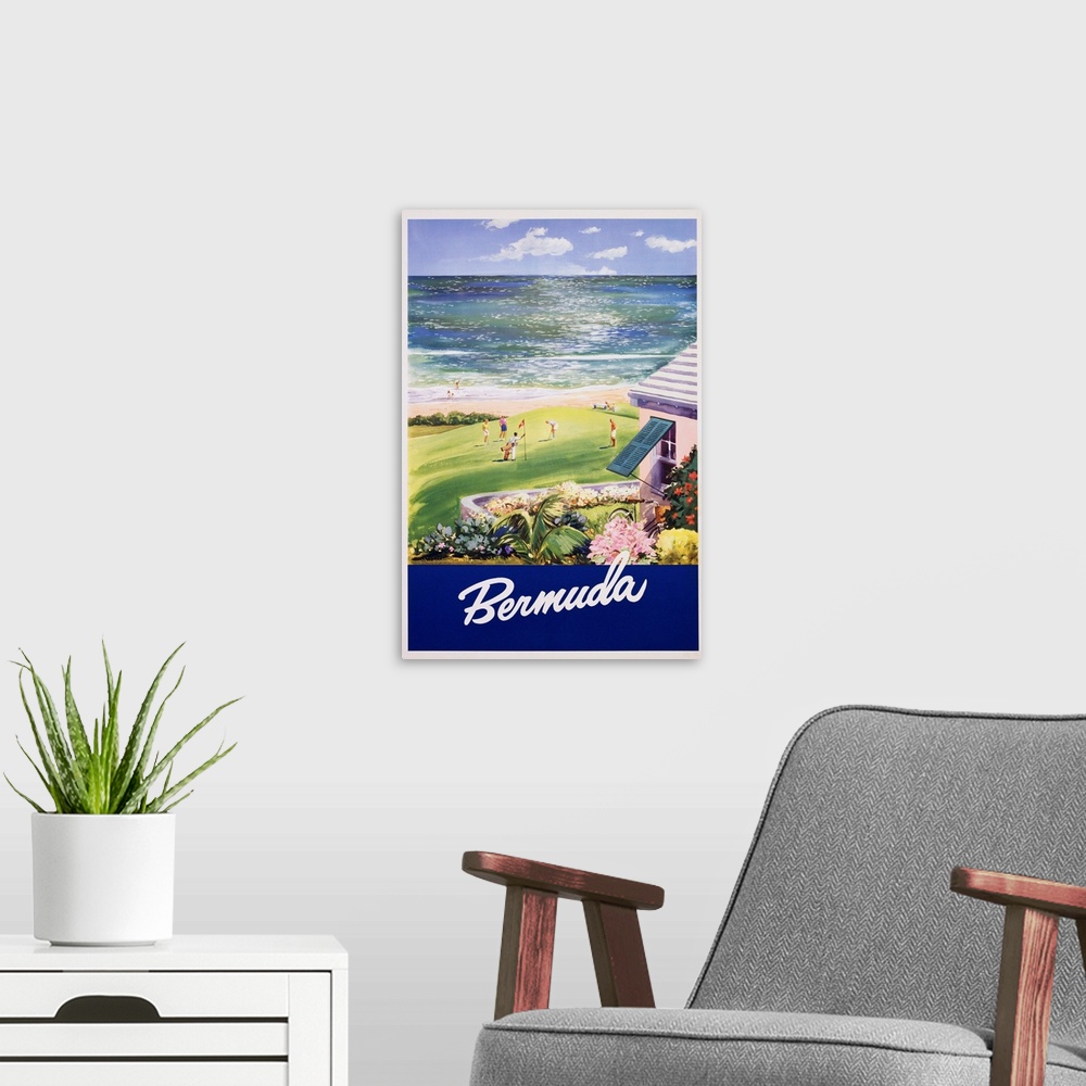 A modern room featuring Bermuda Vintage Travel Poster