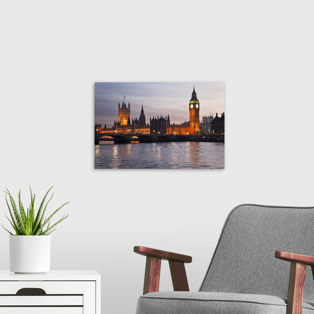 A modern room featuring big ben and houses of parliament