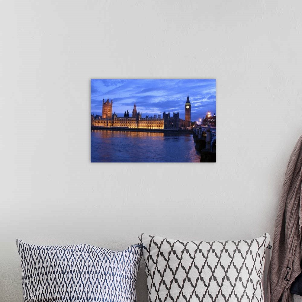 A bohemian room featuring Photo print of Big Ben at dusk lit up from a distance.