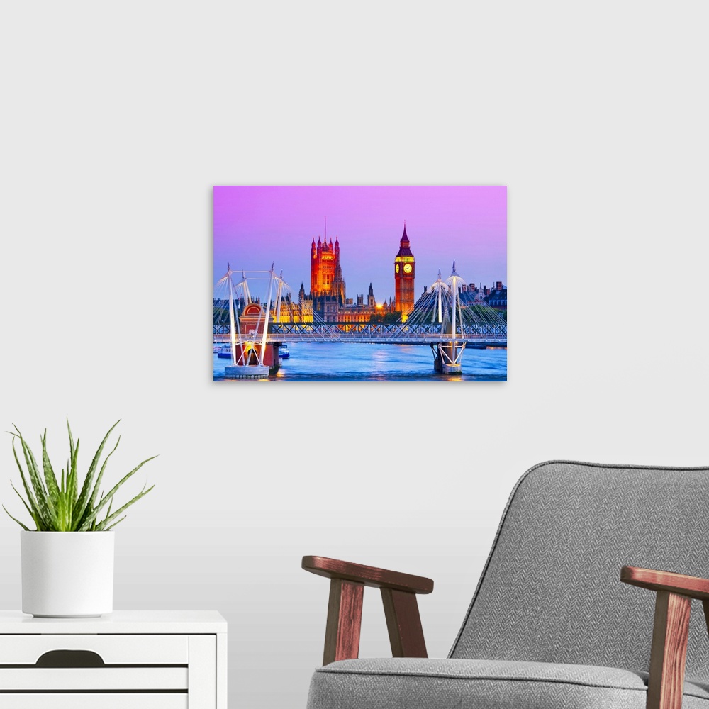 A modern room featuring Westminster, London, England. Hungerford Bridge