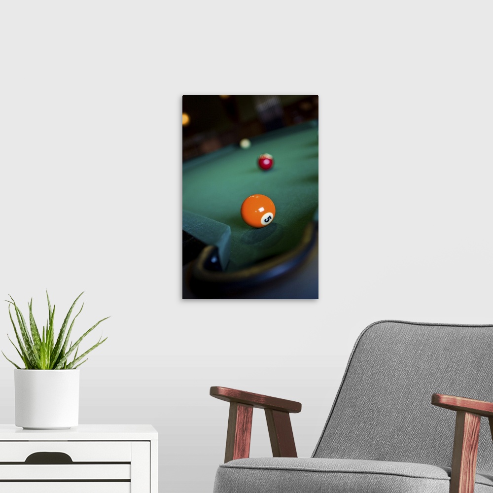 A modern room featuring Billiards balls on table