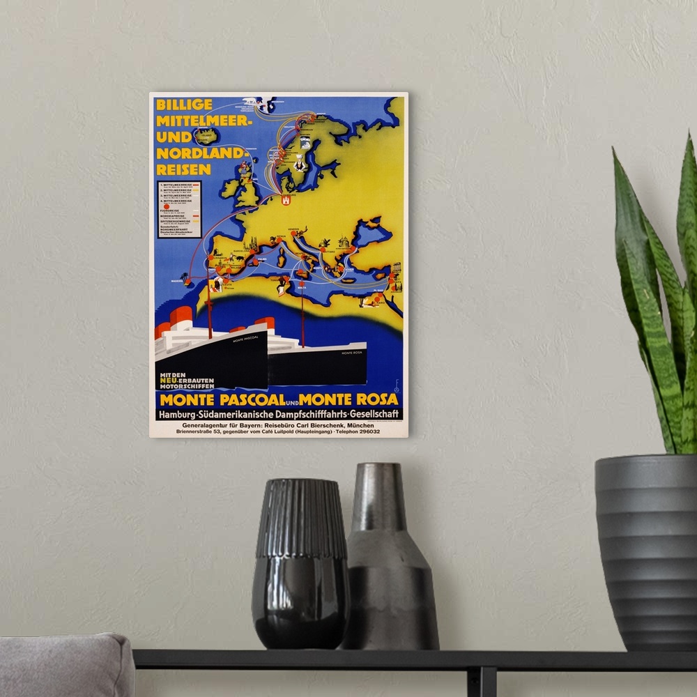 A modern room featuring Billige Mittelmeer Und Nordland-Reisen Poster