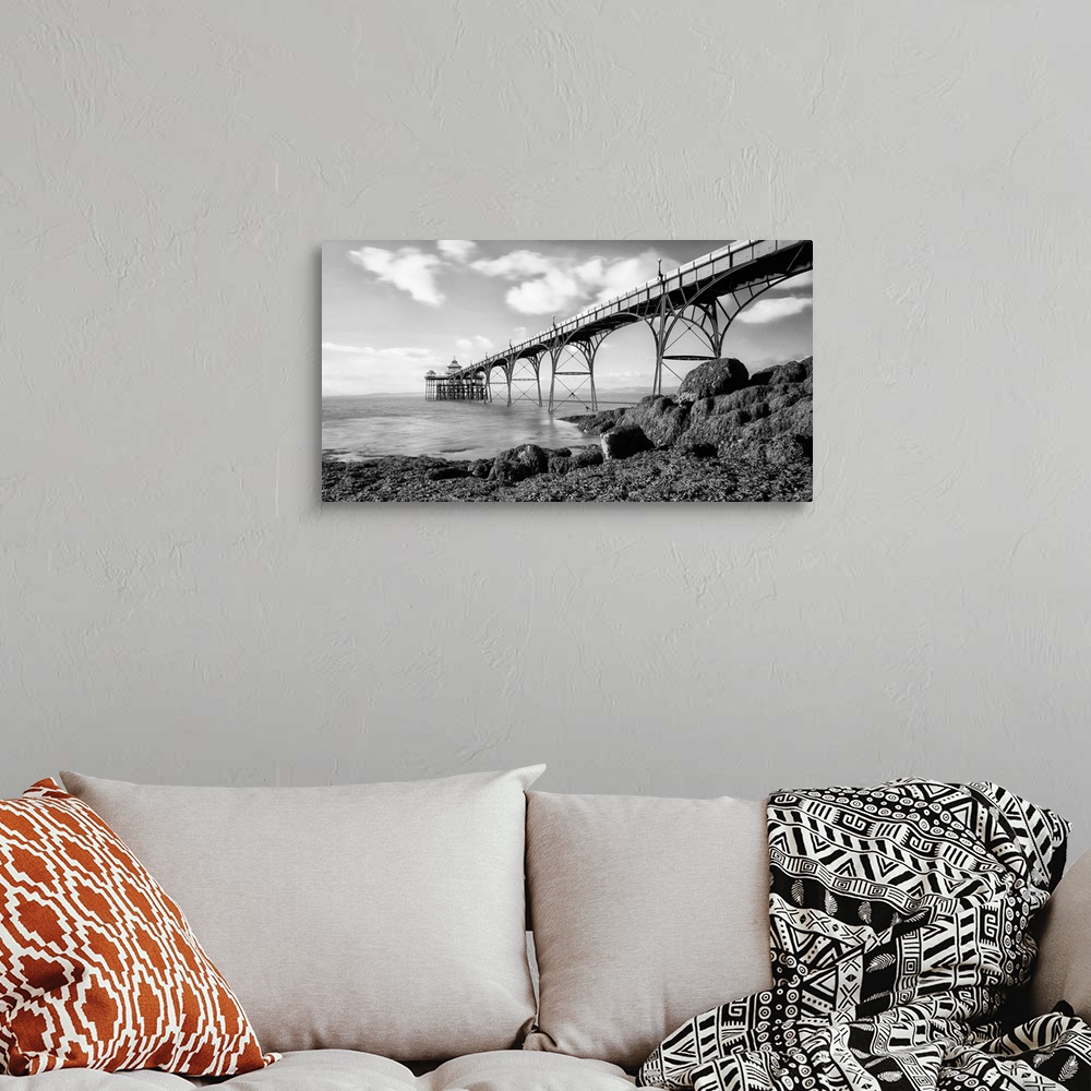 A bohemian room featuring Black and White photo of Clevedon pier, Somerset.