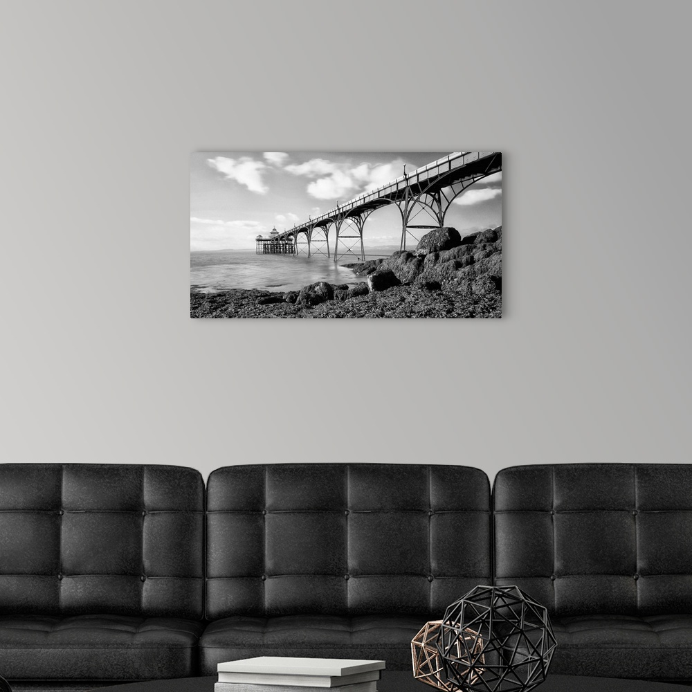 A modern room featuring Black and White photo of Clevedon pier, Somerset.