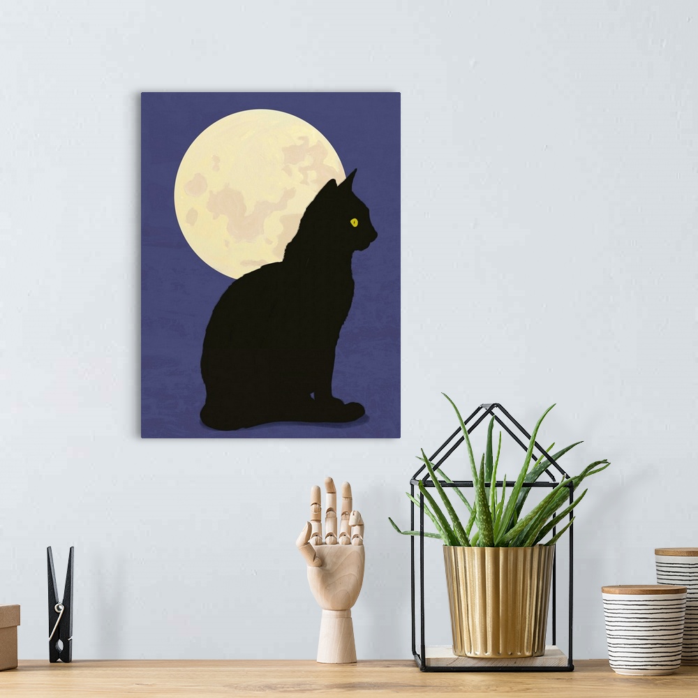 A bohemian room featuring Black cat and moon graphic hand painted illustration
