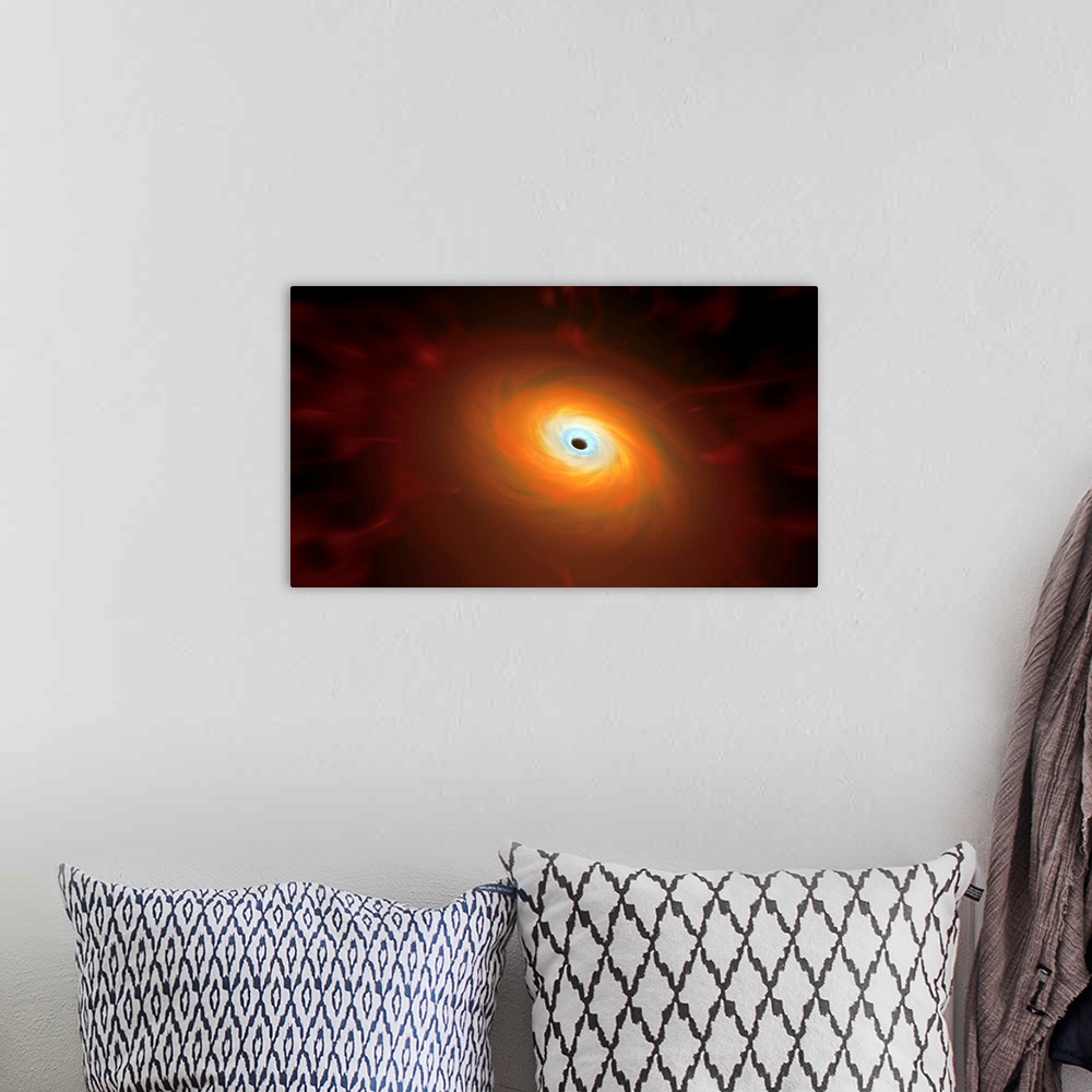 A bohemian room featuring Black hole, illustration. A black hole is an object (usually a collapsed star) so compact that no...