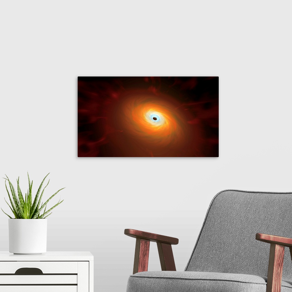 A modern room featuring Black hole, illustration. A black hole is an object (usually a collapsed star) so compact that no...