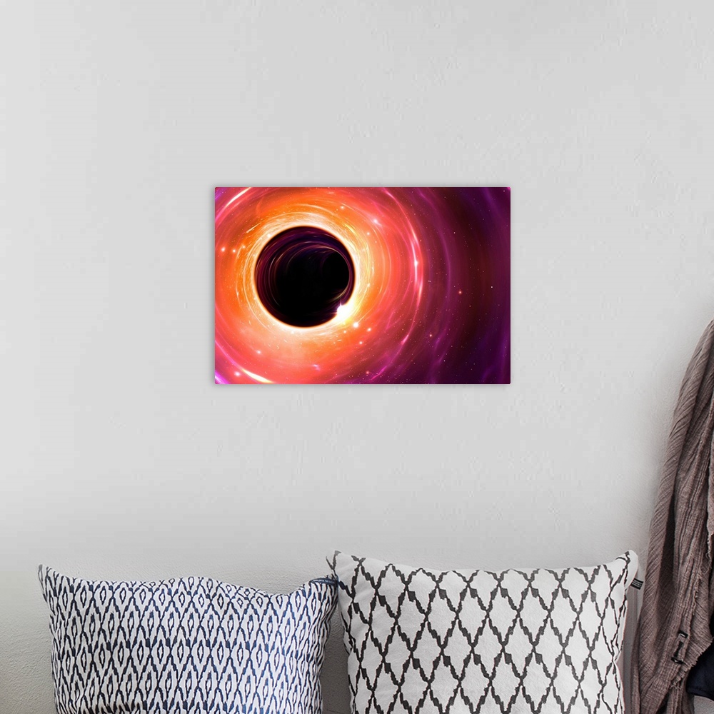 A bohemian room featuring Black hole, illustration. A black hole is an object so compact (usually a collapsed star) that no...