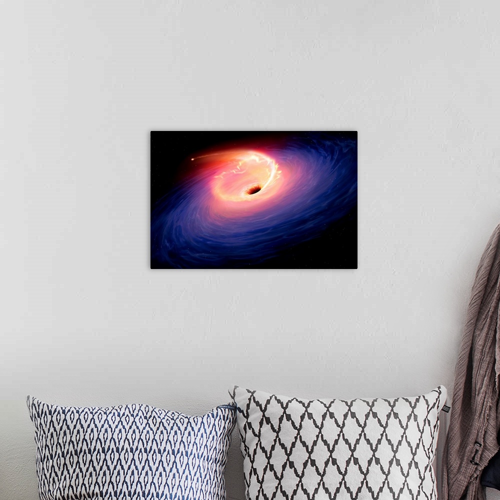 A bohemian room featuring Artwork depicting a tidal disruption event (TDE). TDEs are causes when a star passes close to a s...