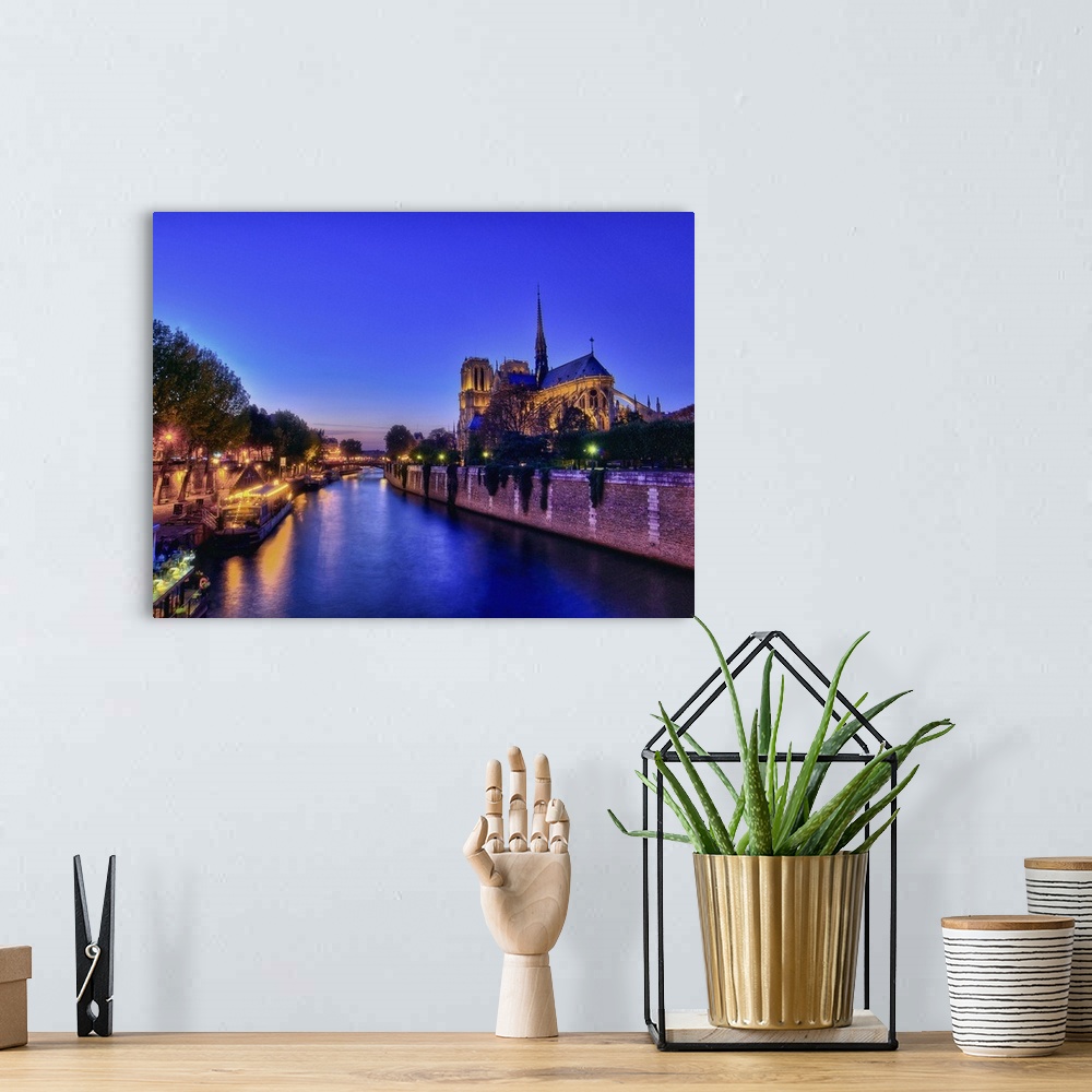 A bohemian room featuring Blue hour on Notre-Dame, Paris.