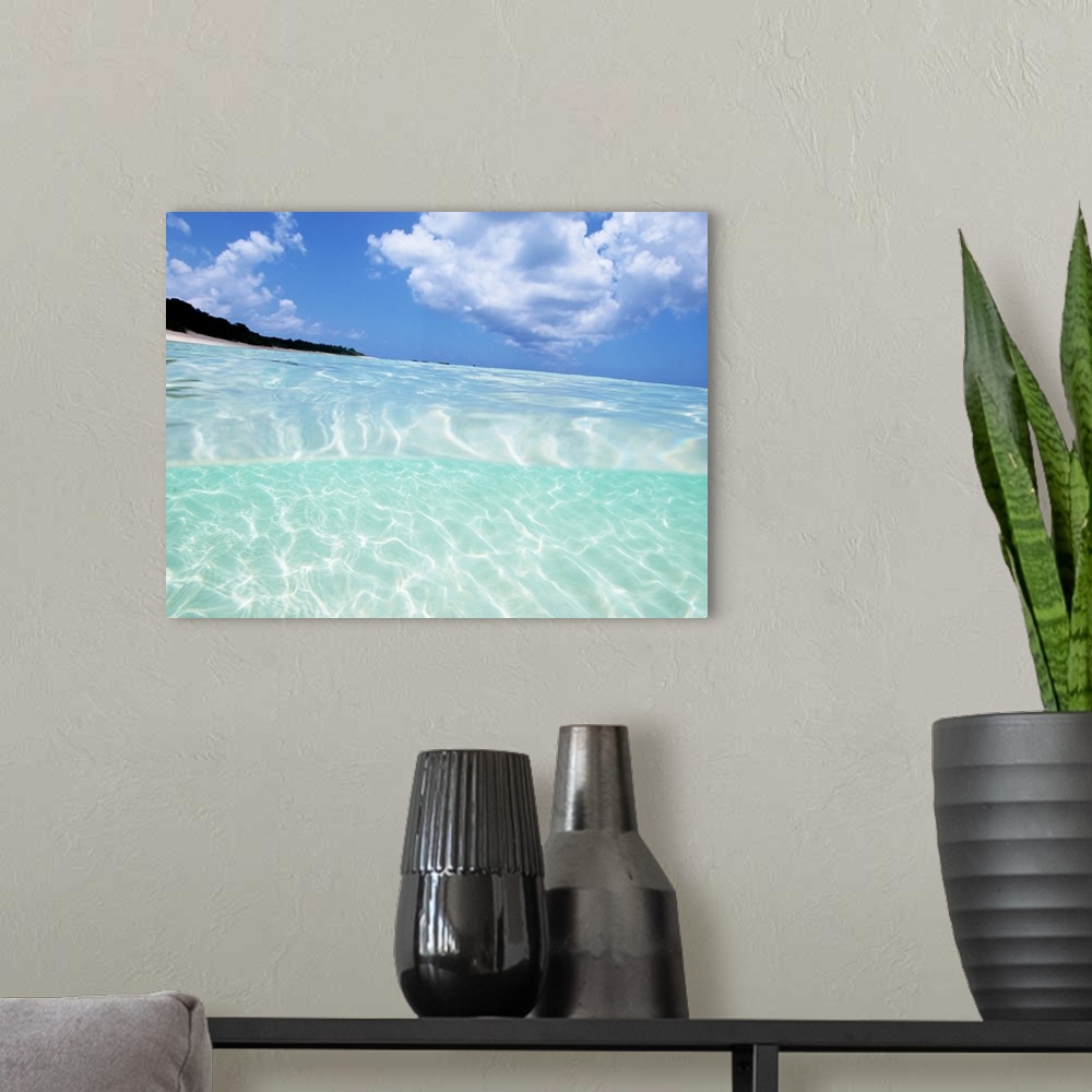 A modern room featuring Blue sky and sea