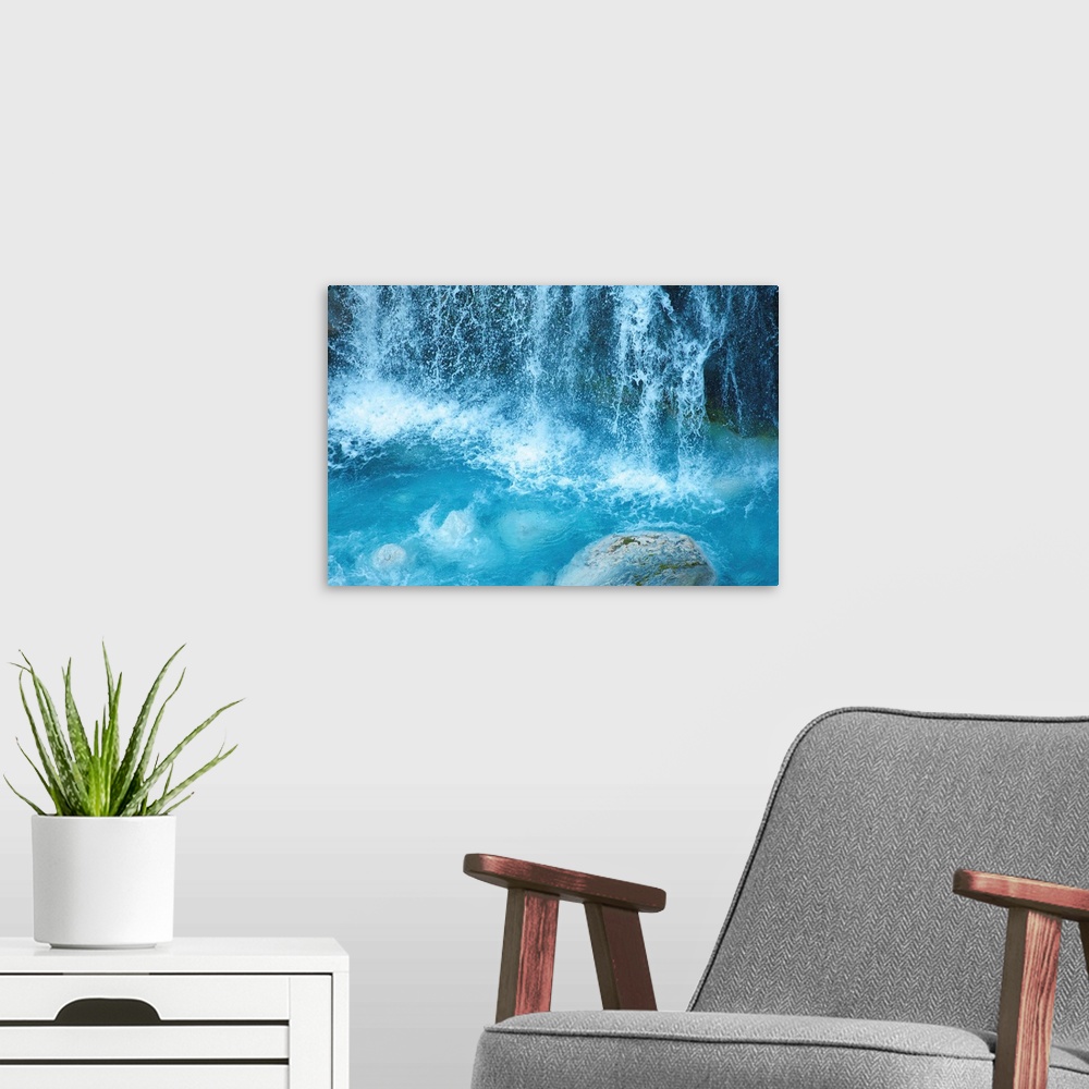 A modern room featuring Blue waterfall.