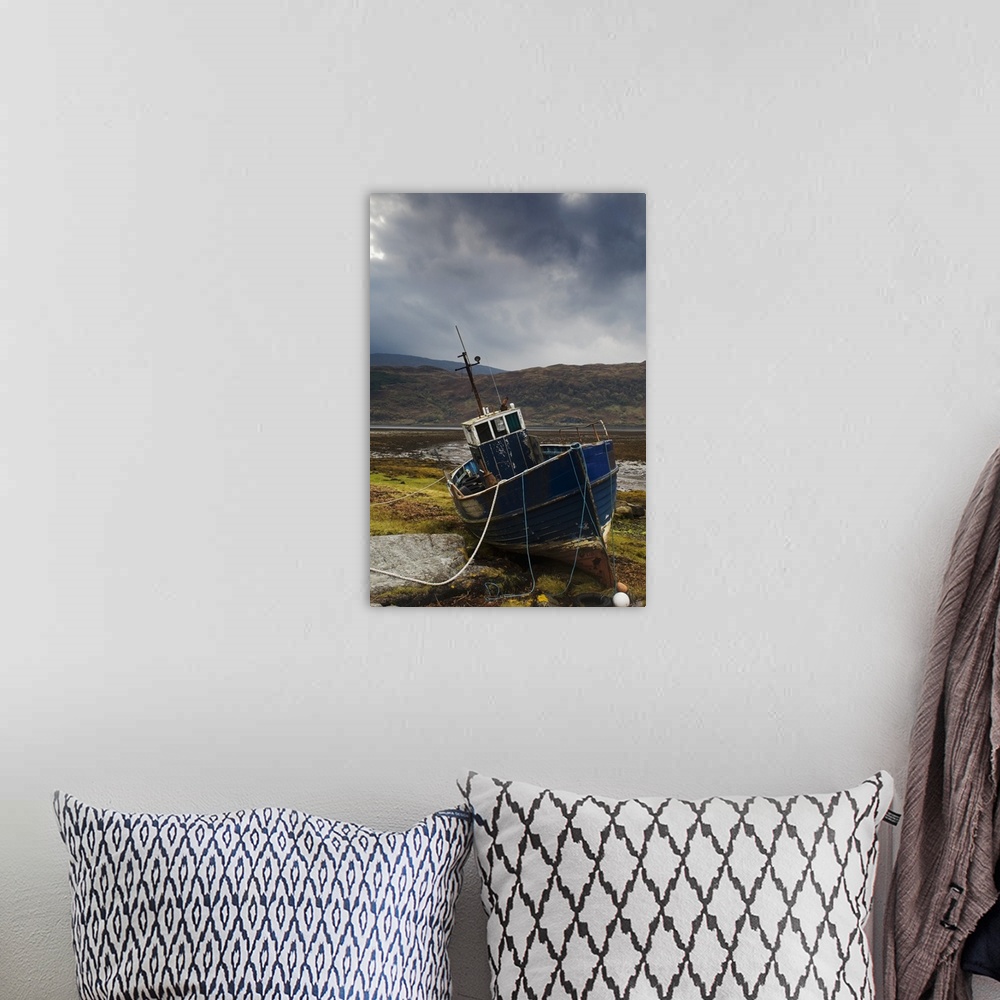 A bohemian room featuring Boat ashore, Loch Sunart, Scotland