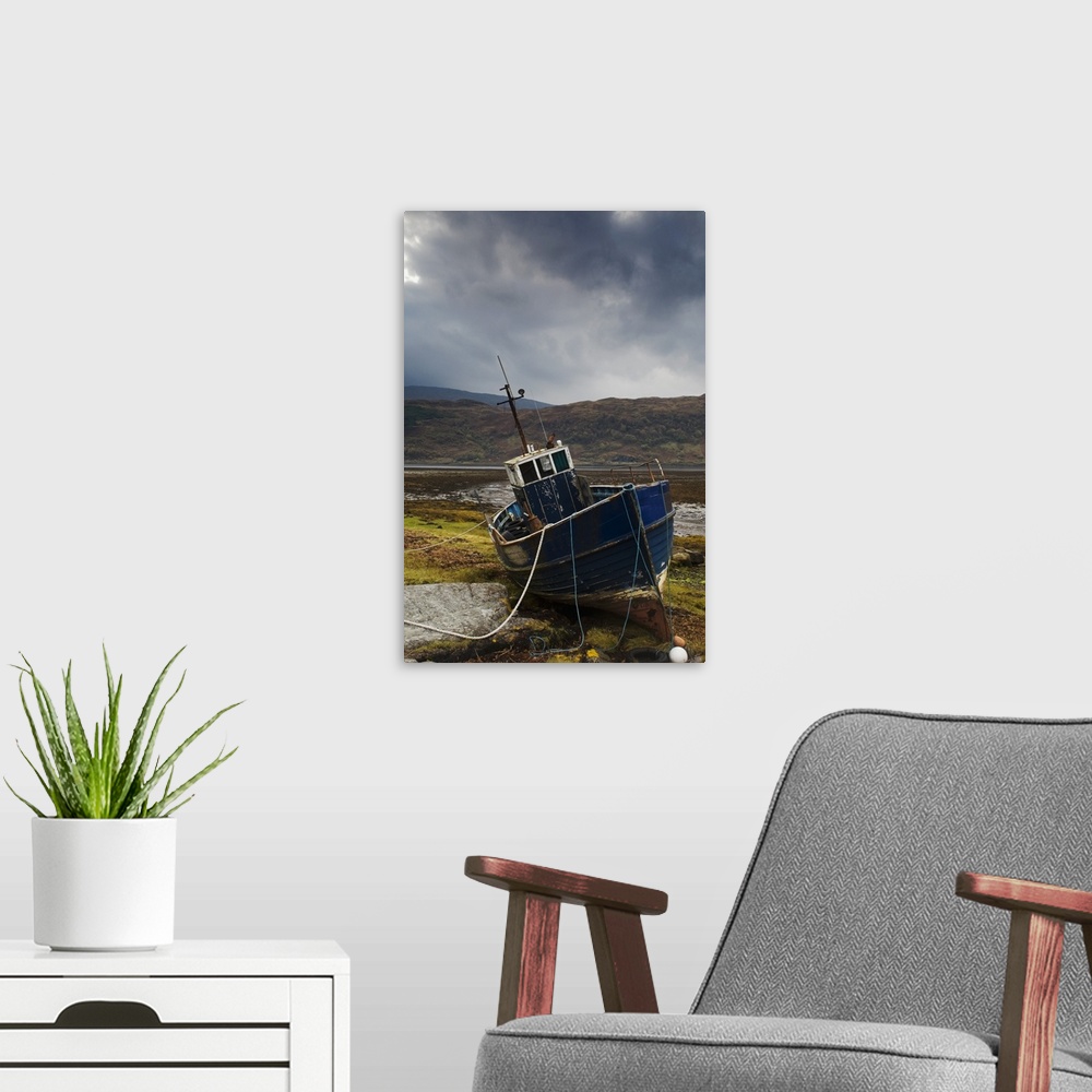 A modern room featuring Boat ashore, Loch Sunart, Scotland