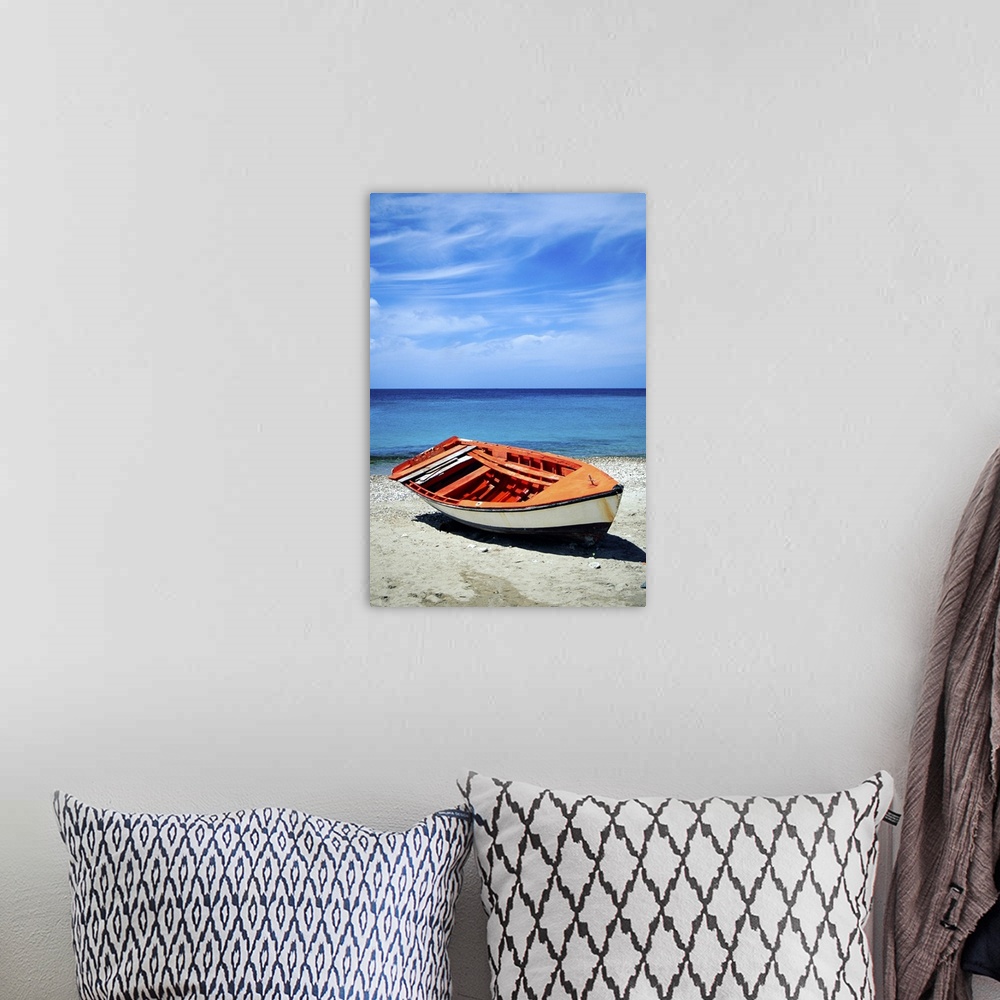 A bohemian room featuring Boat on shore