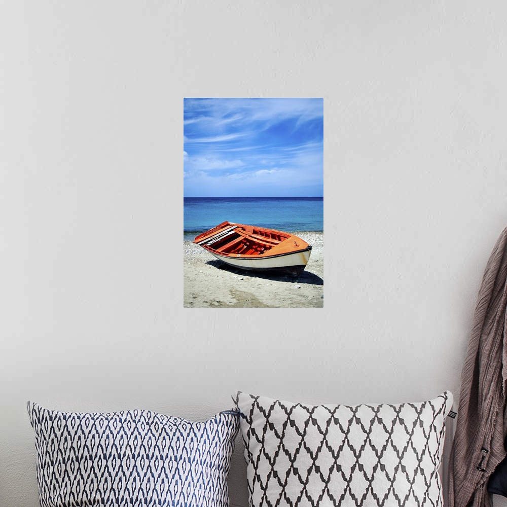 A bohemian room featuring Boat on shore