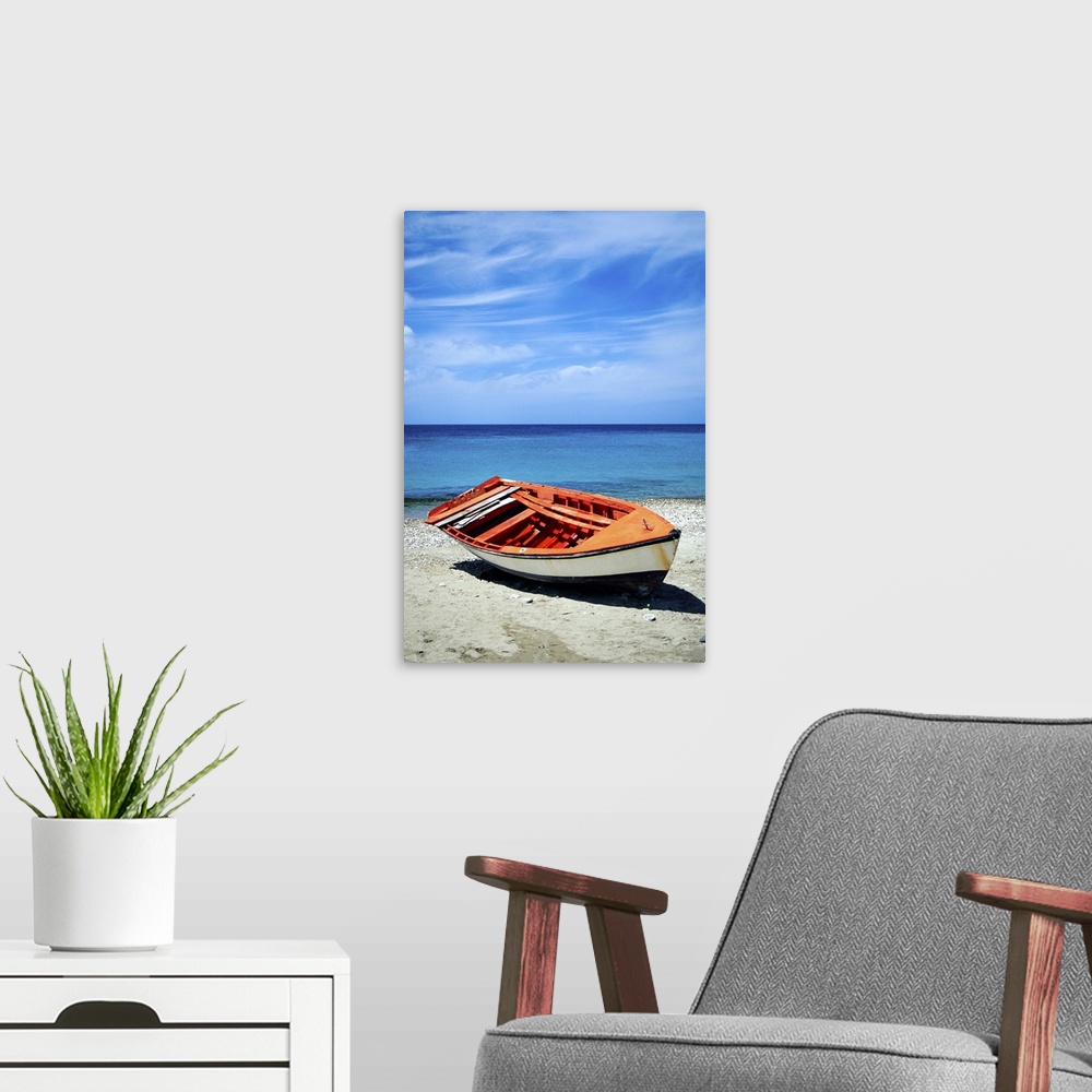 A modern room featuring Boat on shore