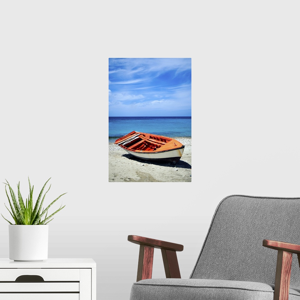 A modern room featuring Boat on shore
