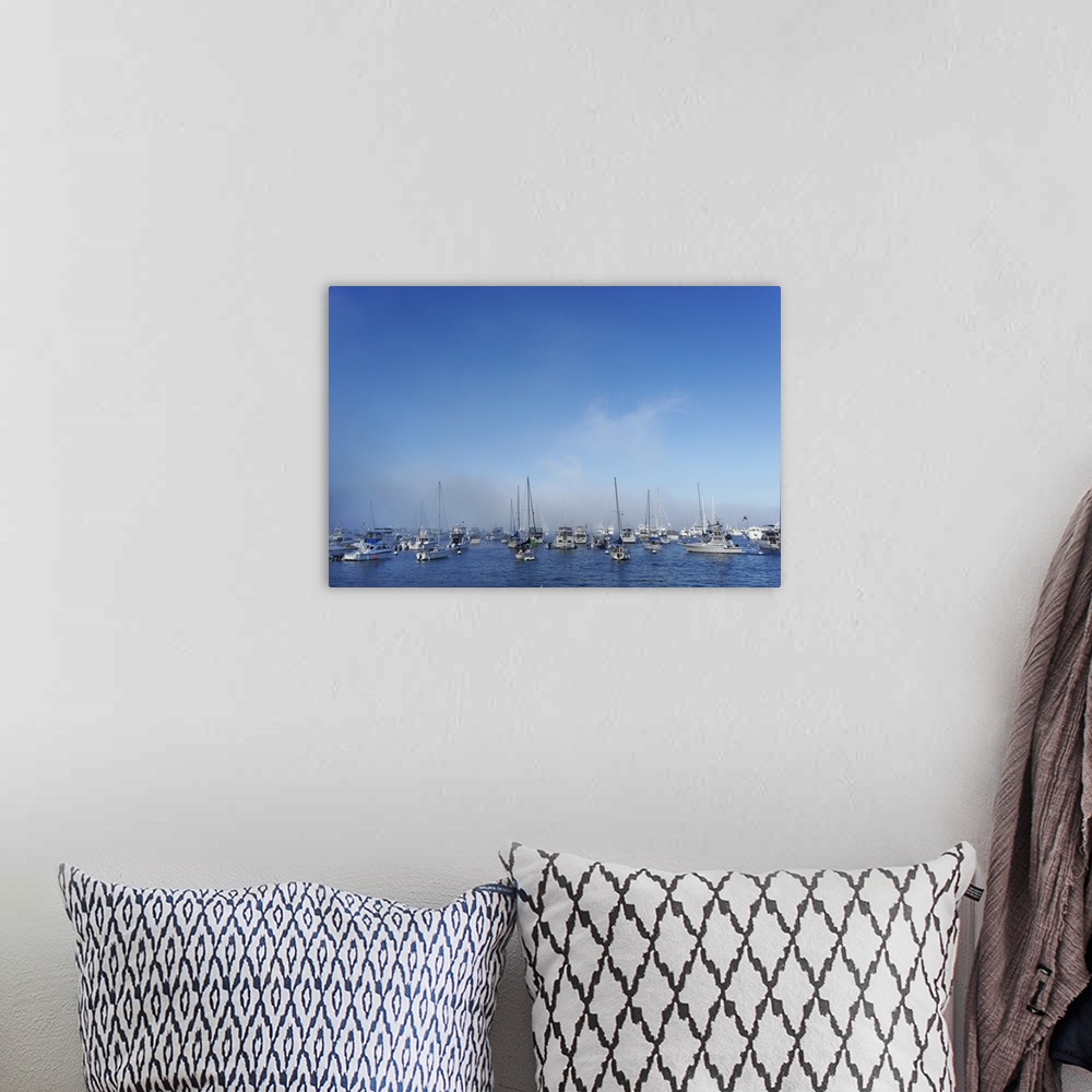 A bohemian room featuring Boats in mist, Catalina Harbor