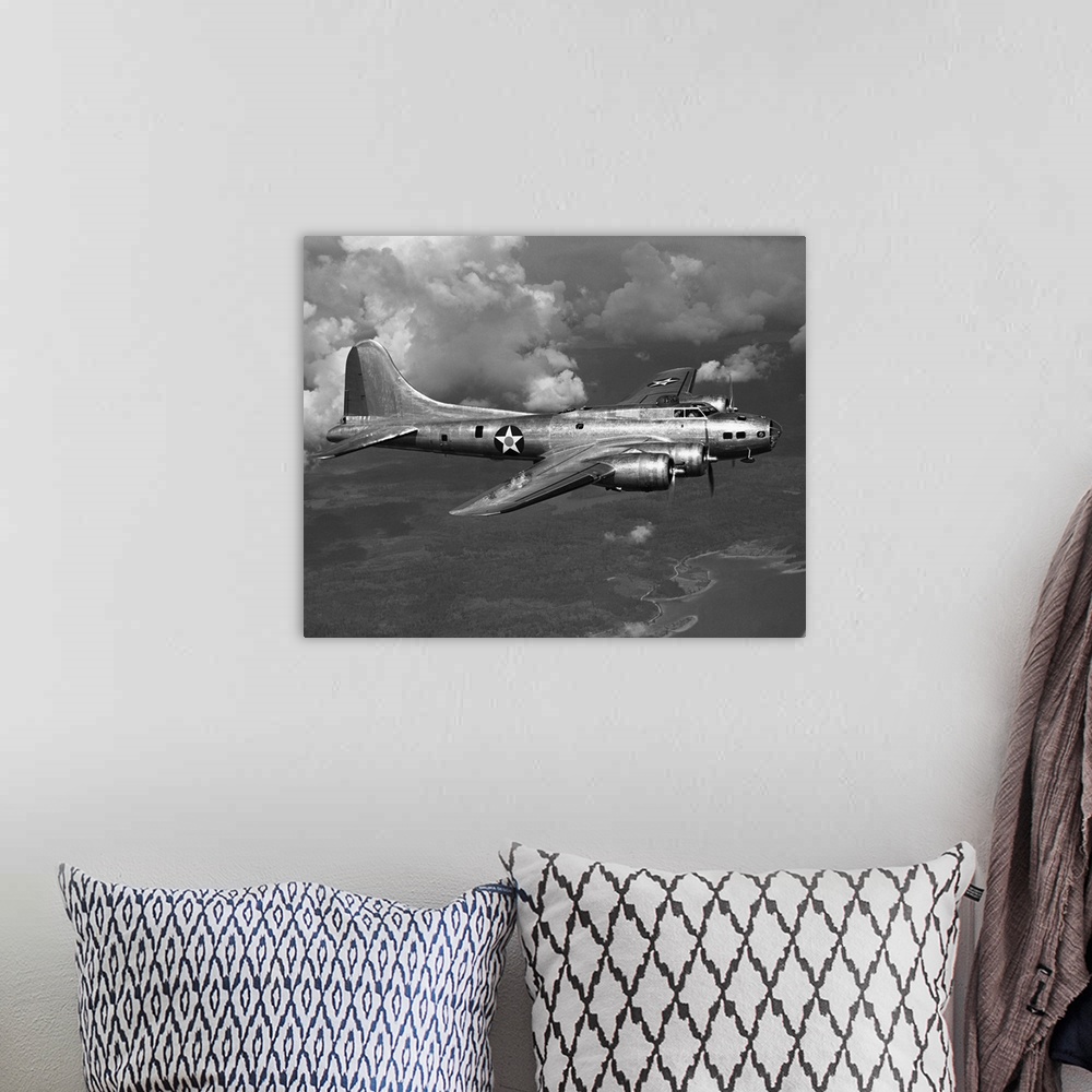 A bohemian room featuring Boeing B-17E Flying Fortress