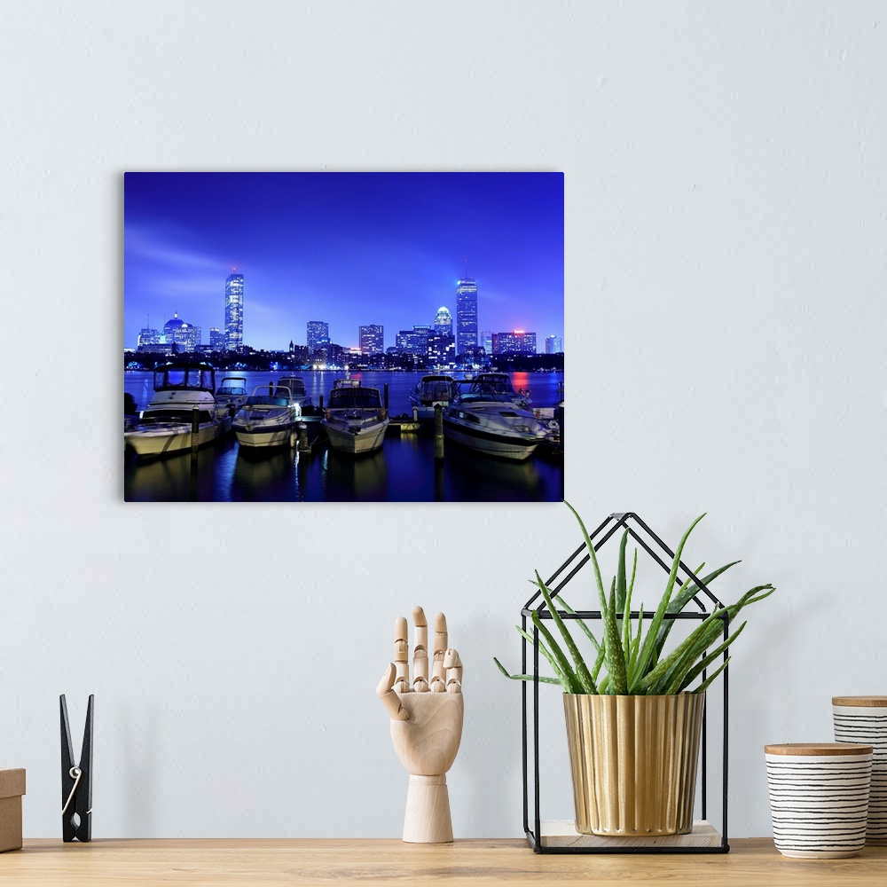 A bohemian room featuring Boston skyline from north side of Charles River