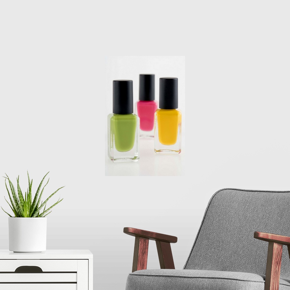 A modern room featuring Bottles of nail polish