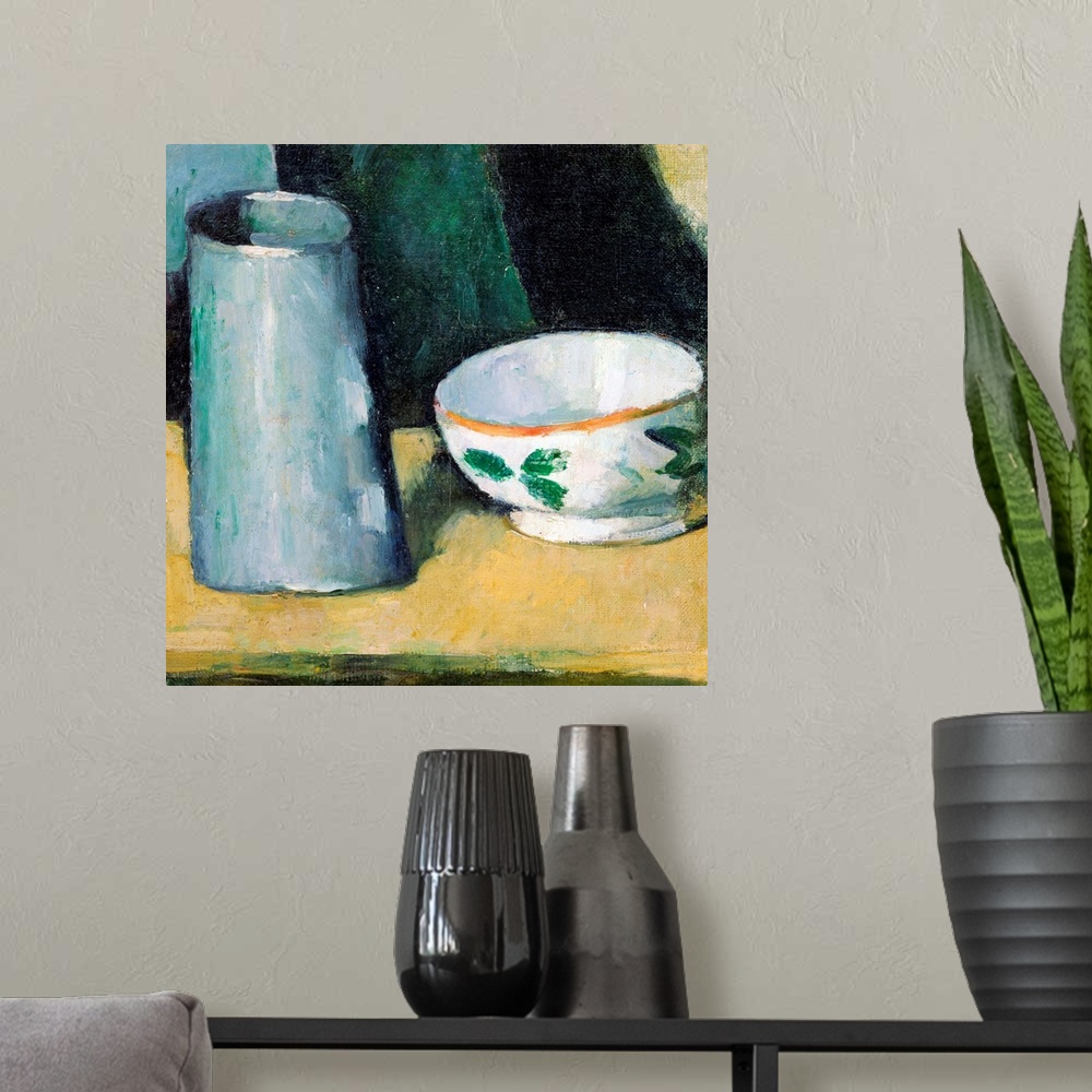 A modern room featuring Bowl And Milk-Jug By Paul Cezanne