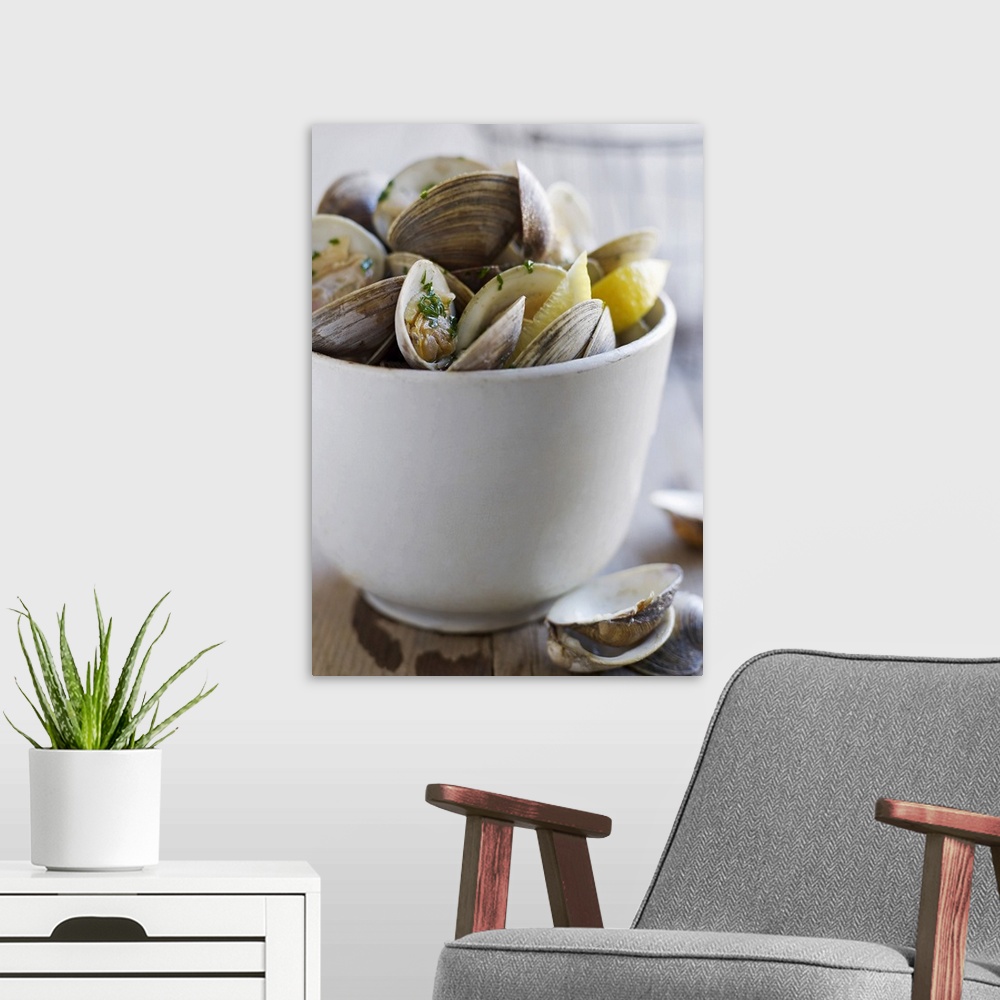 A modern room featuring Bowl of Clams