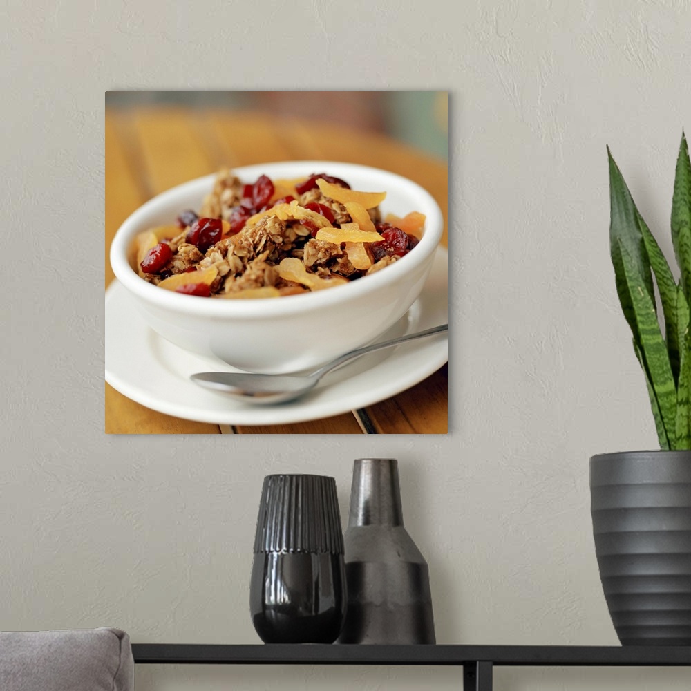 A modern room featuring Bowl of granola