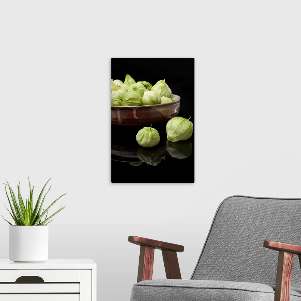 A modern room featuring Bowl of Tomatillos in their Husks