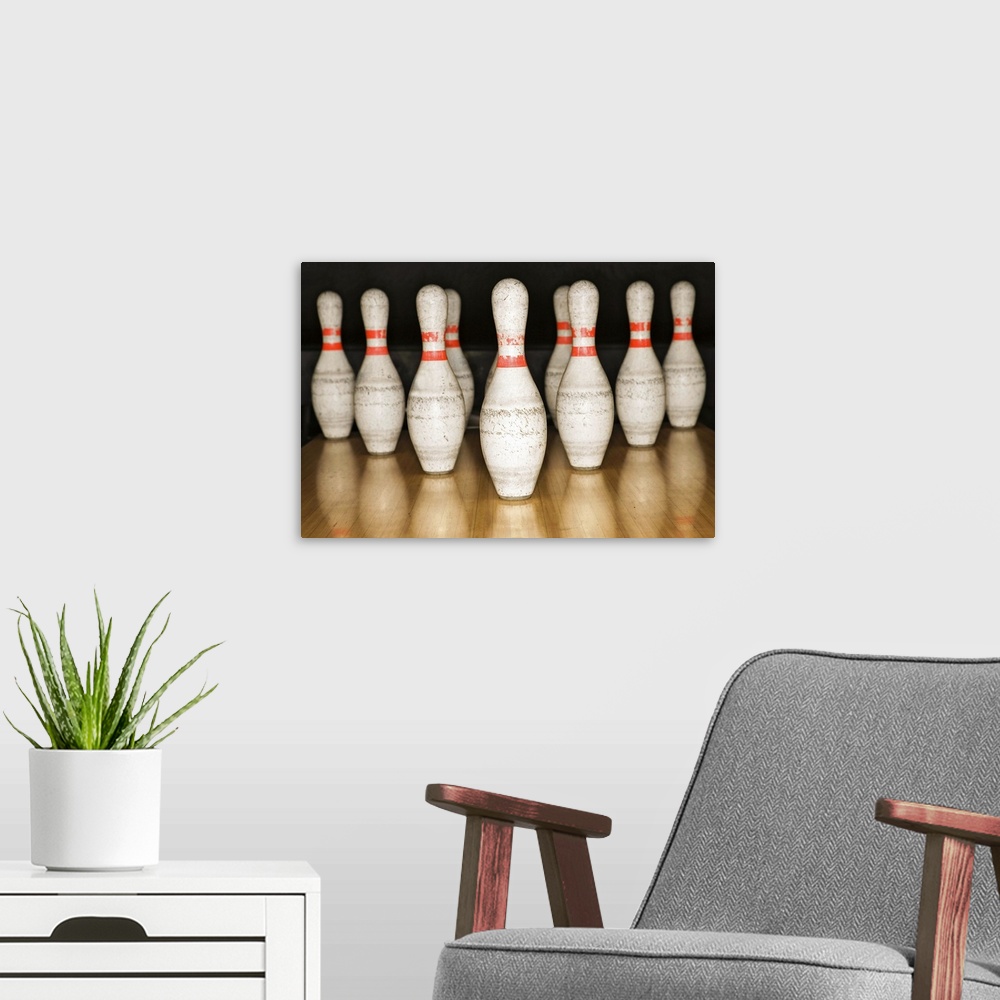 A modern room featuring Bowling pins