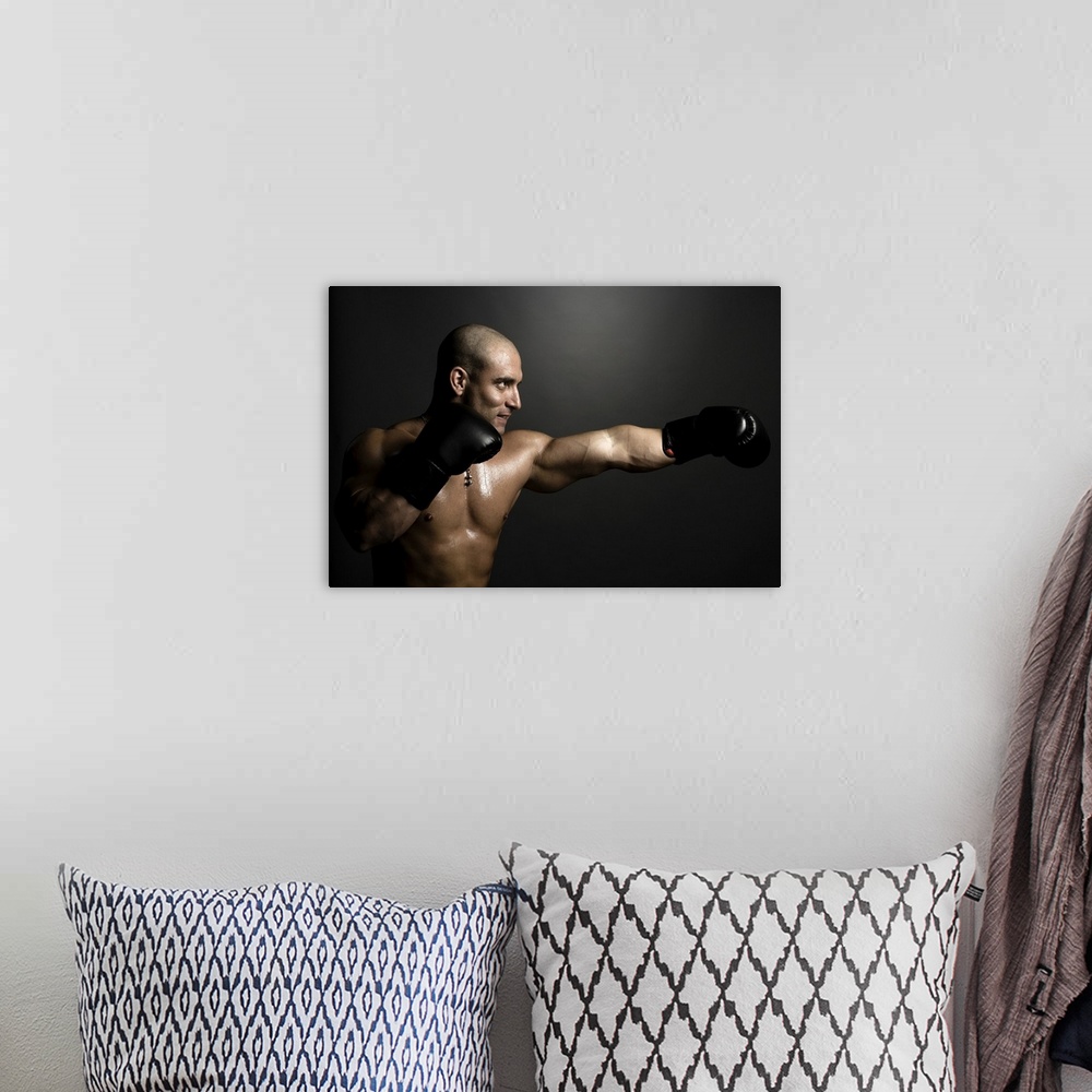 A bohemian room featuring Boxer throwing punch