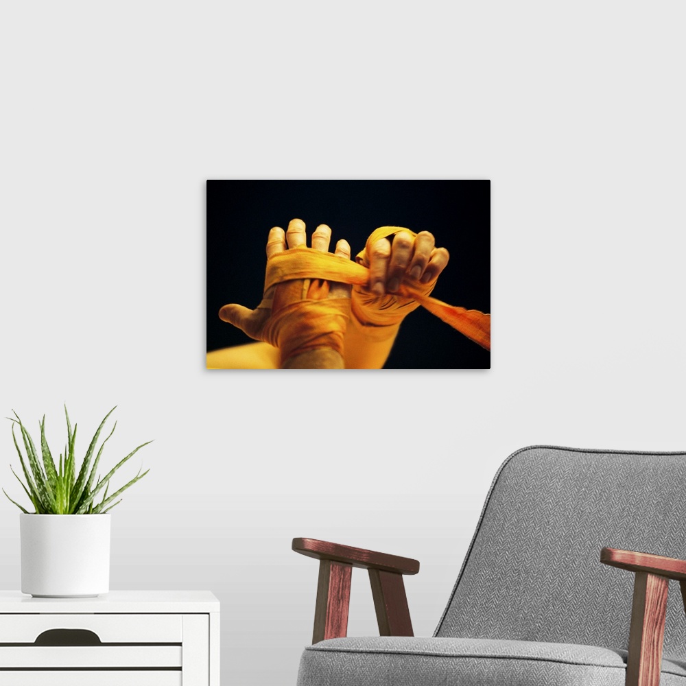 A modern room featuring Boxer wrapping hands