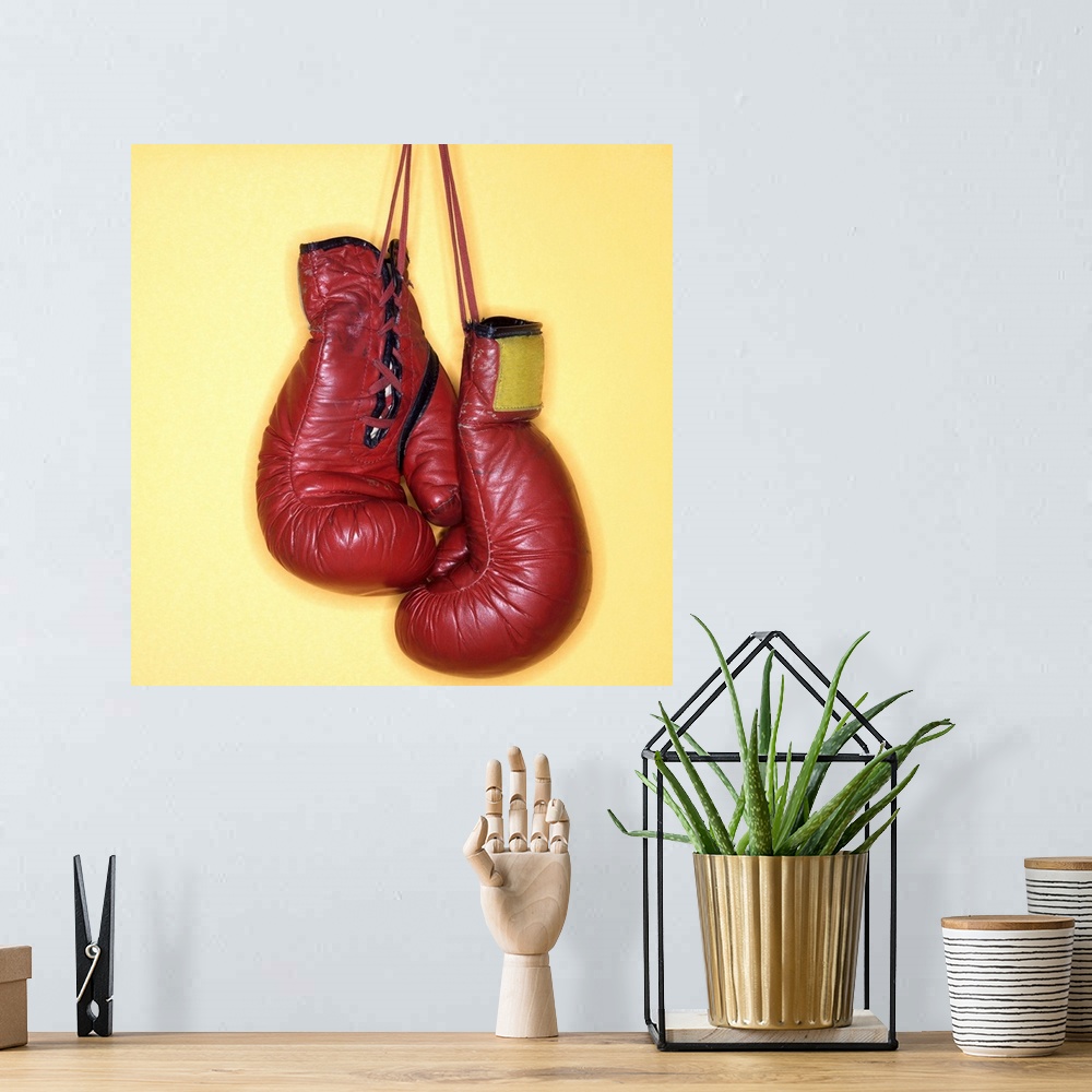 A bohemian room featuring Boxing gloves