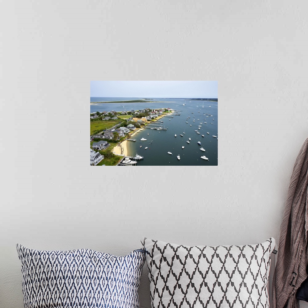 A bohemian room featuring Kite aerial of Brant Point and harbor and Coatue, Nantucket, MA.