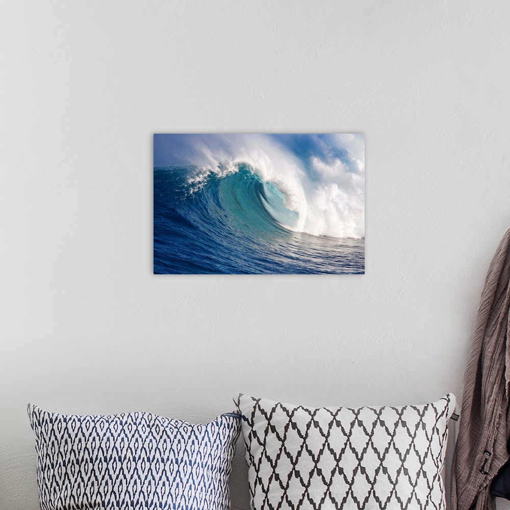 A bohemian room featuring The surf break known as Jaws, an incredibly huge and powerful wave break at Peahi Bay on the nort...