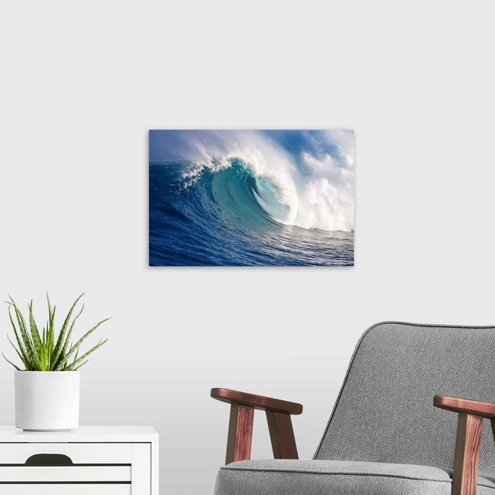 A modern room featuring The surf break known as Jaws, an incredibly huge and powerful wave break at Peahi Bay on the nort...