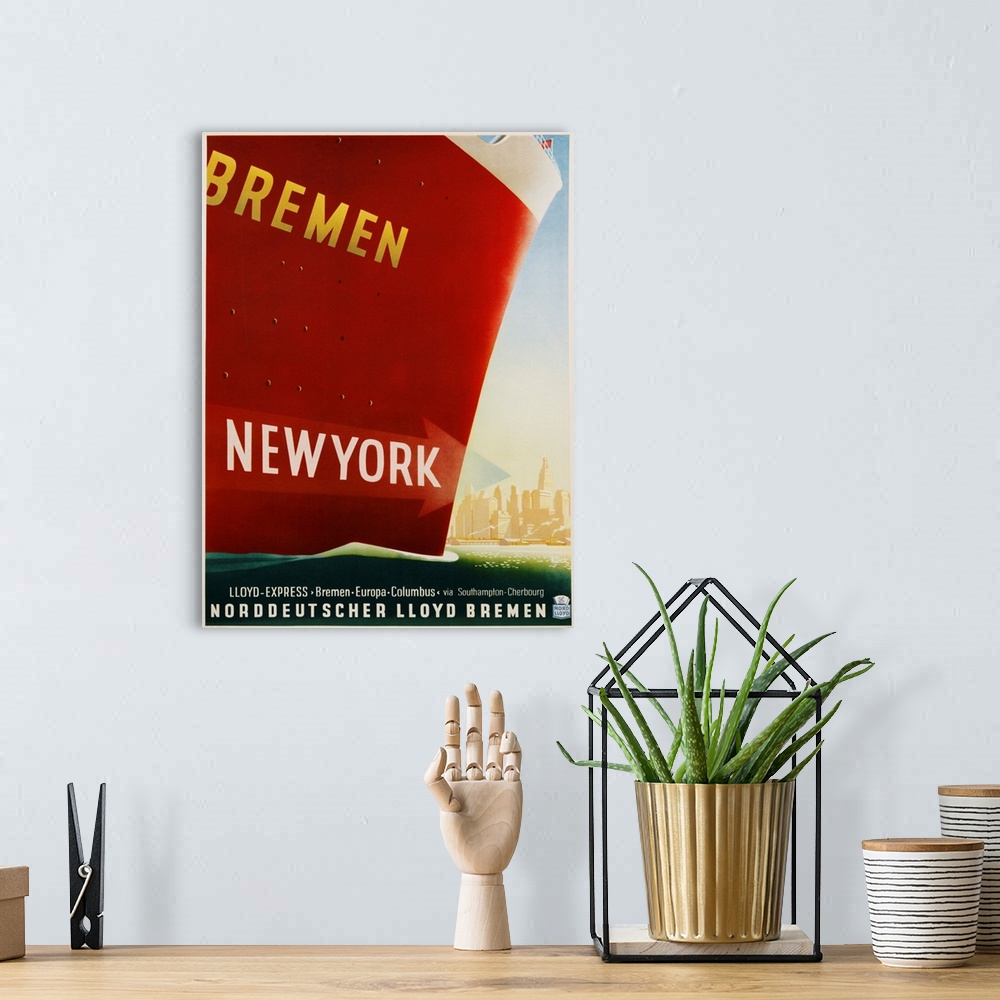 A bohemian room featuring Bremen New York Travel Poster By Kuck