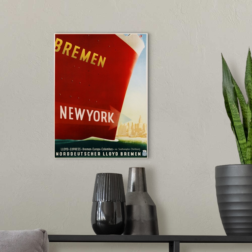 A modern room featuring Bremen New York Travel Poster By Kuck