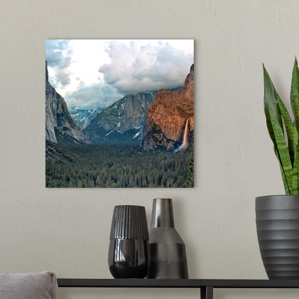 A modern room featuring This was taken in Yosemite at tunnel view scenic pullout. Clouds were epic; obscuring half dome w...