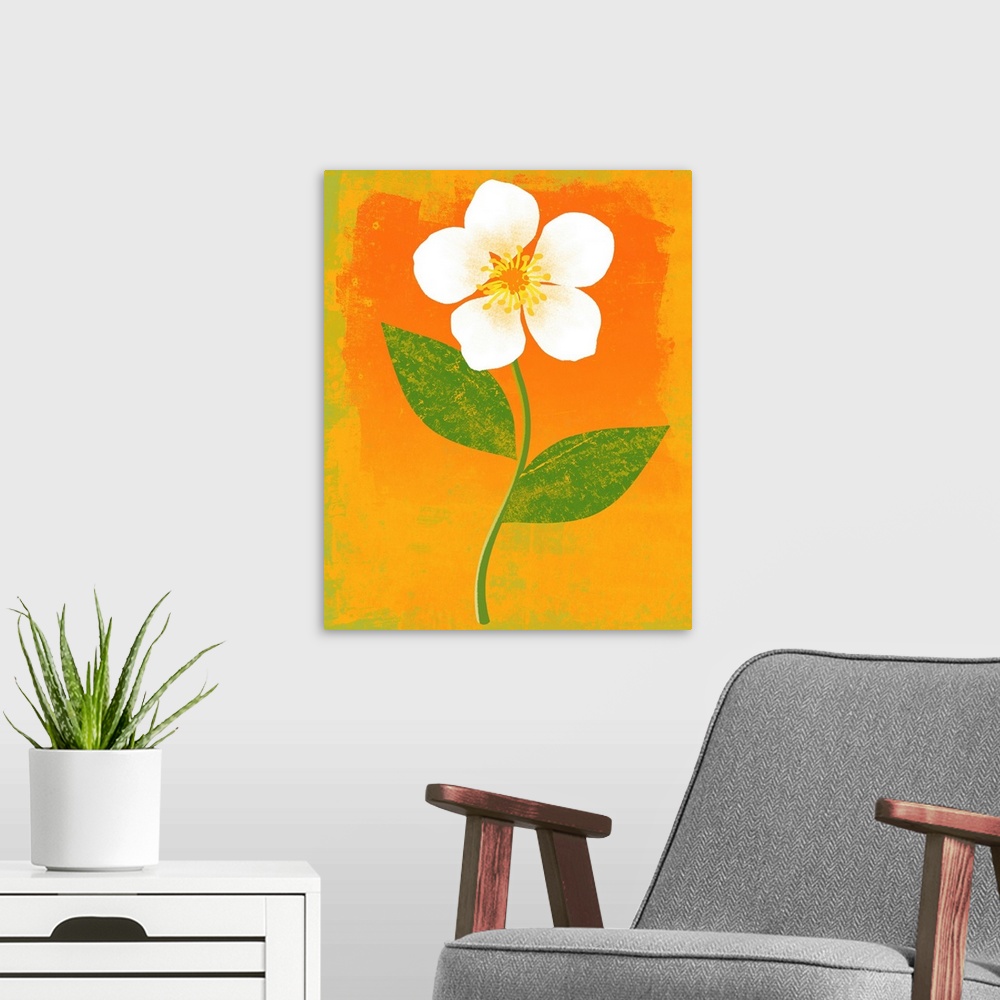 A modern room featuring Bright Flower graphic poster illustration