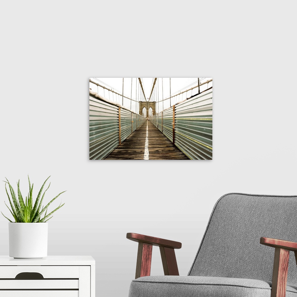 A modern room featuring Brooklyn Bridge.