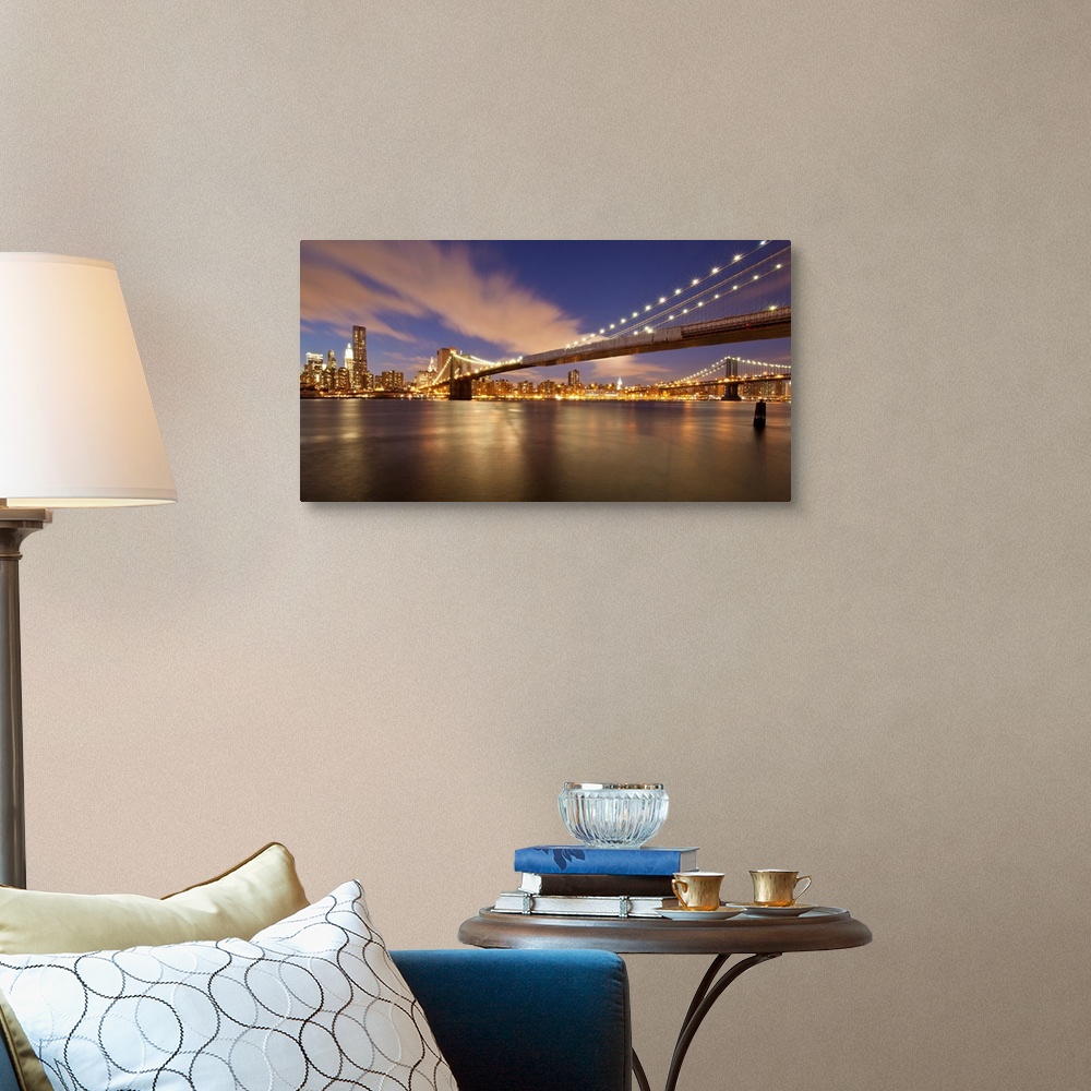 A traditional room featuring Brooklyn Bridge and Manhattan at Night.