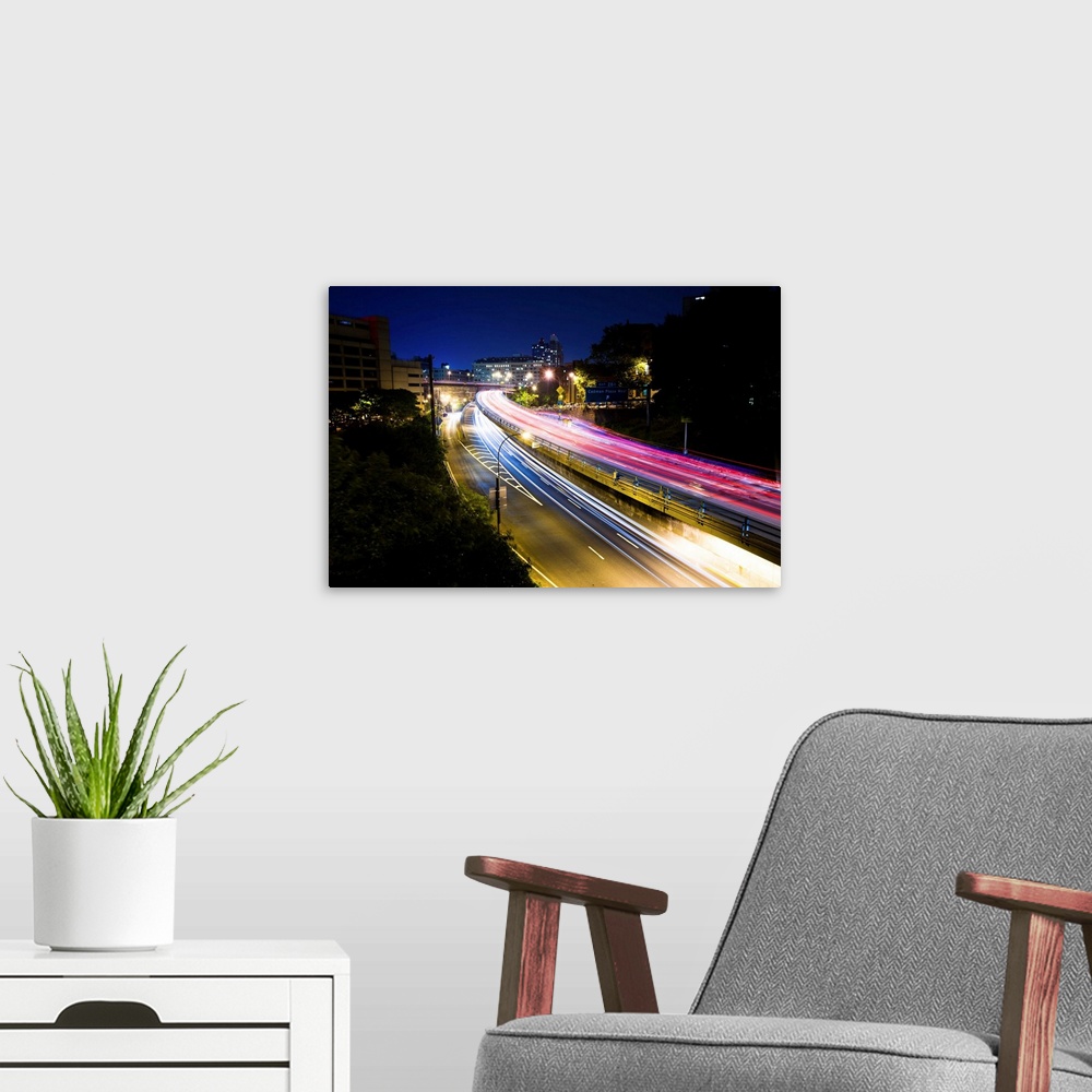 A modern room featuring Brooklyn-Queens Expressway at Night, NYC